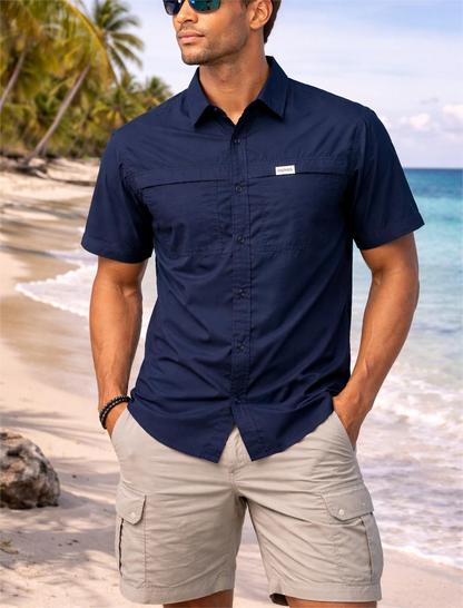 PERFORMANCE BUTTON UP- NAVY BLUE